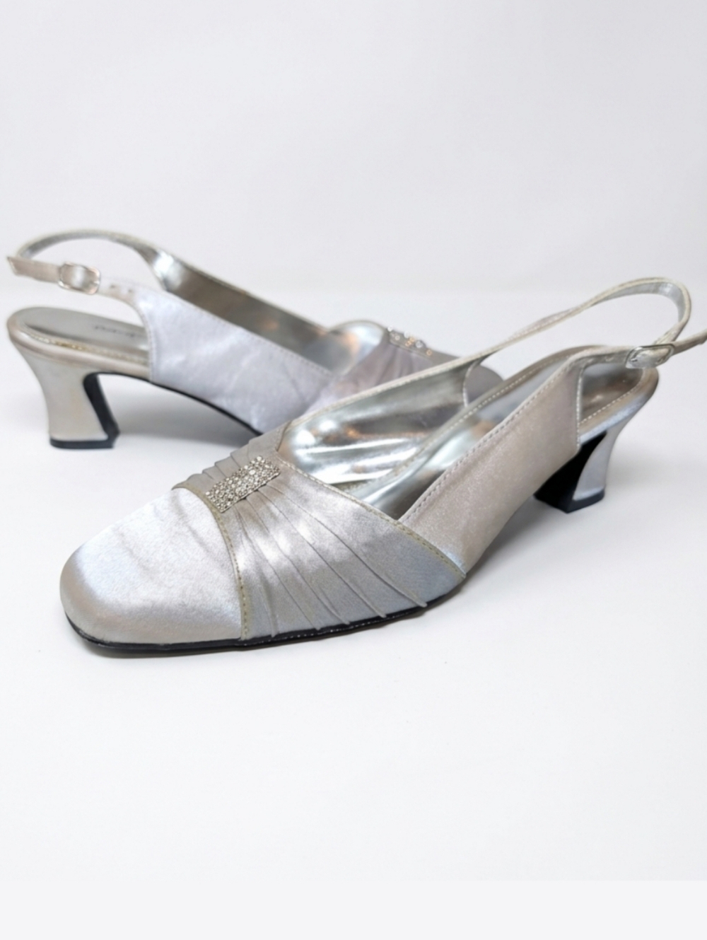 Colorful Creations Silver Satin Slingback Heels Formal Wedding Shoes Size 8
